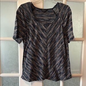 Liverpool Gray and Blue Short Sleeve Relaxed Blouse